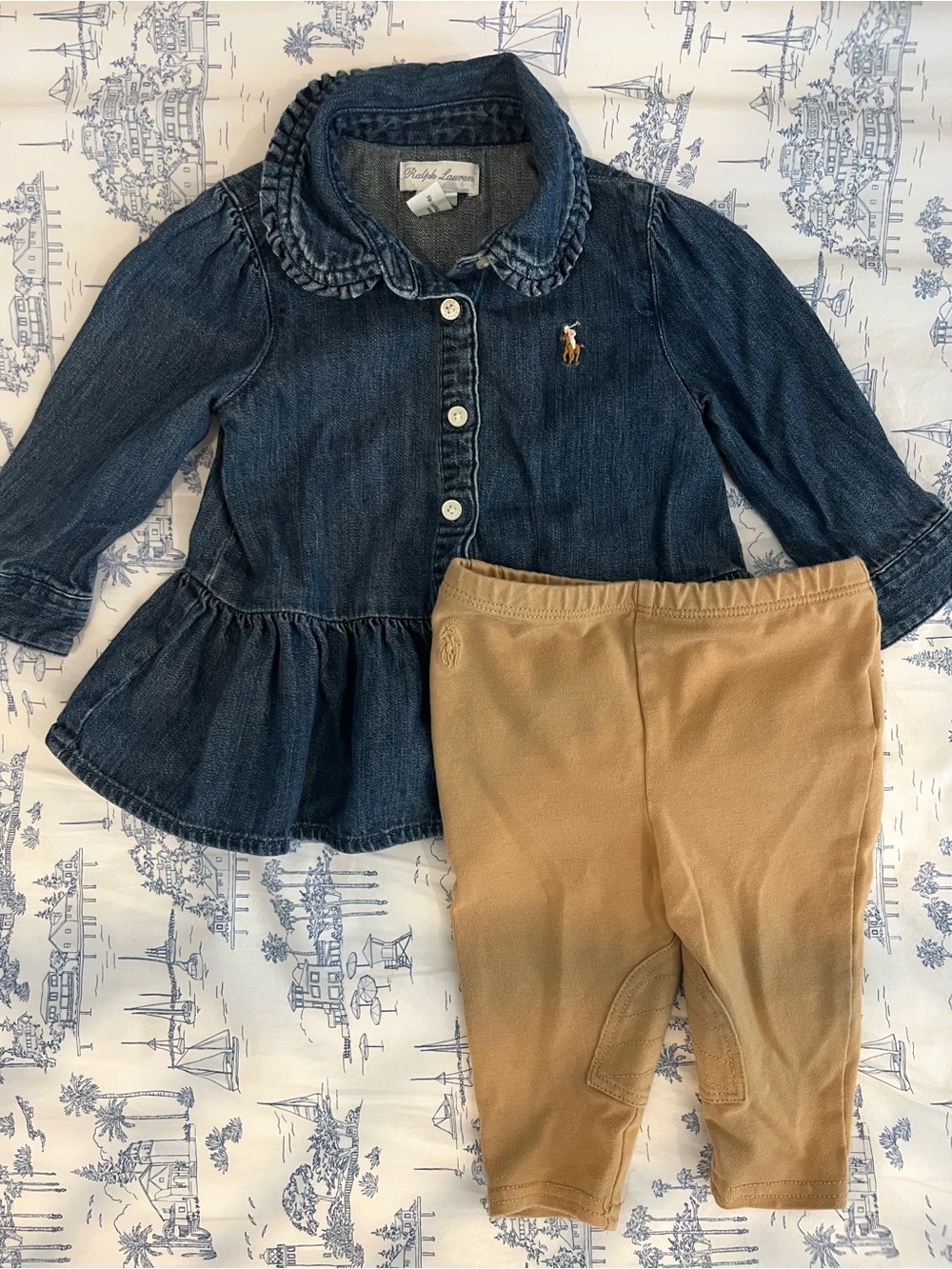 Ralph Lauren Denim Peplum Shirt & Jersey Legging Set